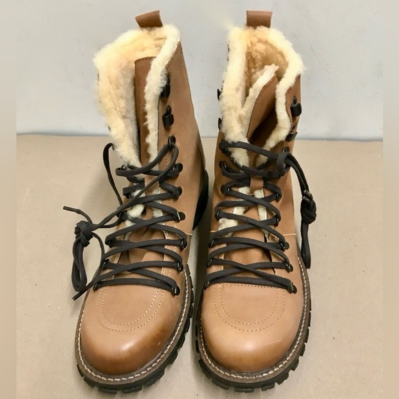 Luxe de Leon Tierra Leather Shearling Lace Up Combat Boots